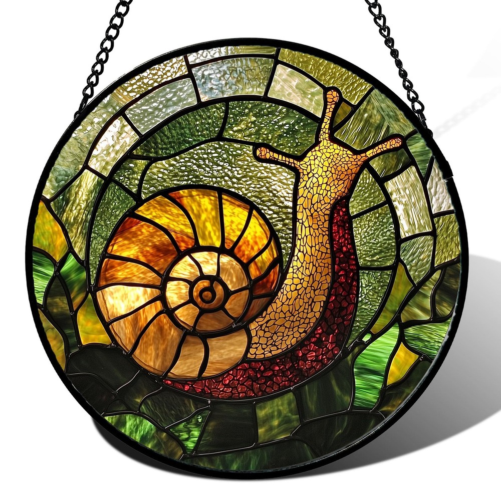 Stained Glass Snail Sun Catcher, Green Orange Window Hanging for Home Decor
