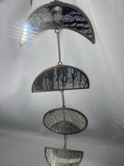 70s Glass/brass Crescent Moon Metallic Handmade Hanging Mobile Suncatcher 30”