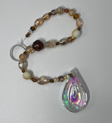 Beaded Suncatcher Brown Champagne Gold Clear Crystal Prism Hanging Patio Decor