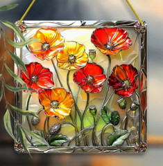 Suncatcher, Colorful Poppy Acrylic Window Hanging, 8×8 Inch Square