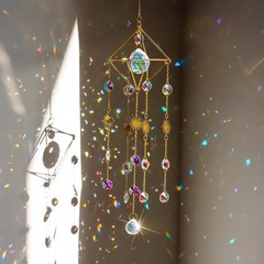HDCRYSTALGIFTS 17Inch Crystal Prisms Suncatcher for Window Hanging Gold-Plated C