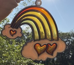 Rainbow Sun-catcher Stained Glass Style Acrylic Metal Clouds Hearts 4”