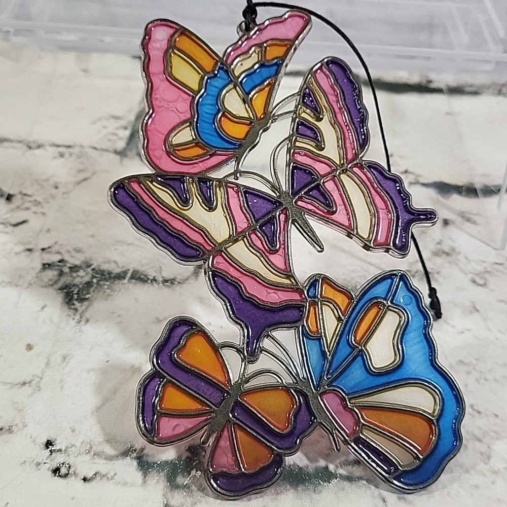 Vintage 70s Butterfly Window Hanger Suncatcher Plastic Hippie Fairycore Decor