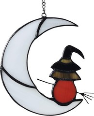 Moon Witch Stained Glass Window Hanging – Halloween Decor