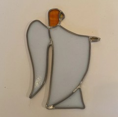Vintage Stained Glass Angel Christmas Ornament Suncatcher 5.25″ Red White