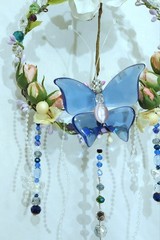 Handmade 6″ Sun Catcher Glass Butterfly Floral Blue Heart 3 Light Settings