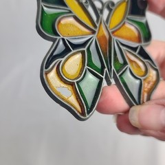 Vintage Stained Glass Style Metal Enamel Butterfly Window Sun Catcher Decor MCM
