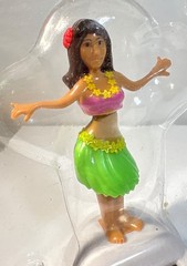 Solar Powered Hula Girl Dancing Dashboard Ornament With Pink & Green Outfit 4.5″