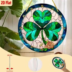 Acrylic Flat St. Patrick’s Day Round Decor Four-Leaf Clover Window Hanging Sign