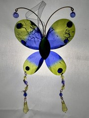Blue Green Butterfly Beaded Suncatcher Hanging Window Art Acrylic