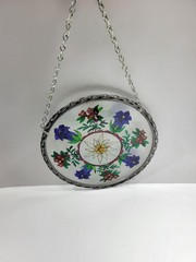 Floral Glass Suncatcher Round Hanging Medium Multicolor Window Decor Metal Frame