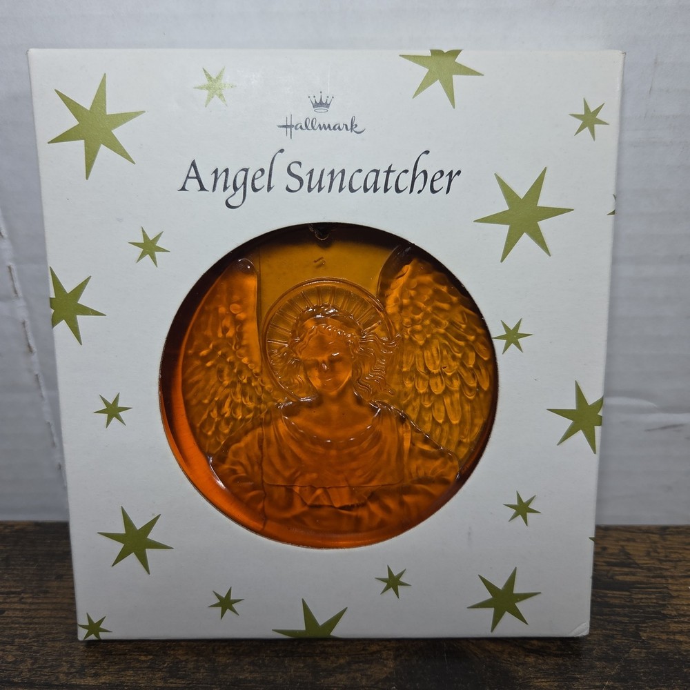 Round 3D Amber Glass Guardian Angel Ornament Suncatcher Yellow