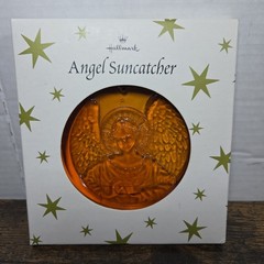 Round 3D Amber Glass Guardian Angel Ornament Suncatcher Yellow