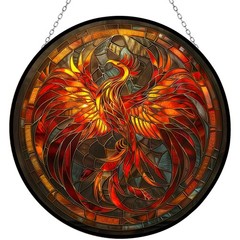 365Cusgifts Phoenix Dragon Stained Glass Suncatcher Window Hanging Gothic