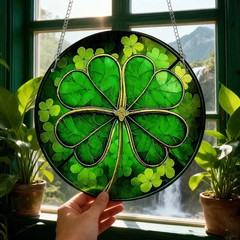 St Patrick’s Day Faux Stained Glass Suncatcher Window Decor Irish Gift