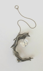 Hanging Pewter Nymph suncatcher/ ornament w/flowing hair & round crystal dangle
