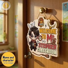 Personalized Wizard Magic Theme Teacher Wooden Sign with Rope