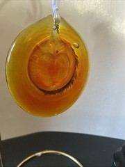 Vintage Pressed Art Glass Medallion Apple Suncatcher Amberina