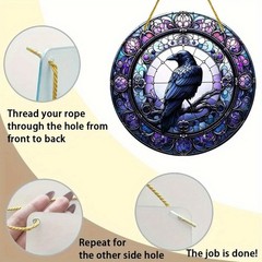 Dark Raven Twisted Branch Printed Circular Acrylic Front Door Wall Hanging