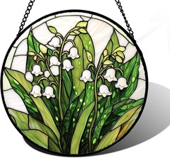 Stained Glass Window Hanging, Lily of the Valley Flower Sun Catchers Colorful Gl