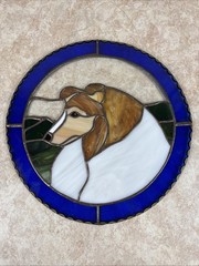 VTG Shetland Sheltie Dog Stained Glass Sun Catcher 12”