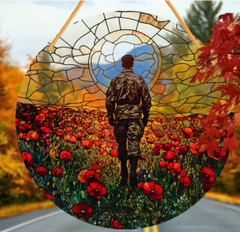 Suncatcher, Military Tribute, Field of Poppies, Window Hanging Decor, 8×8 inch