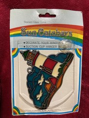 Lighthouse & Cottage Birds~ Sun Catcher-Stained Glass Acrylic Metal Vintage