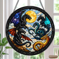 Stained Glass Window Hanging, 7.8″ Dragon Sun Catchers Art Decor Indoor Window,