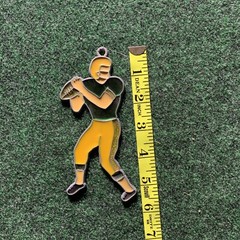 Vintage Green Gold Yellow Football Player Stained Glass Ornament Sun Catcher