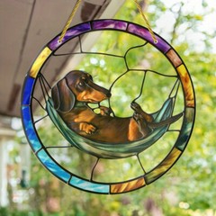 1 Piece Well Behaved Cute Dachshund Hammock Acrylic Round Light Catcher