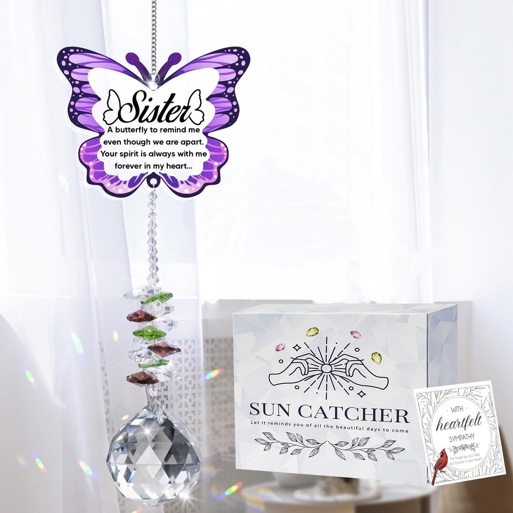 Sympathy Gifts for Loss of Sister | Memorial Crystal Suncatcher & Rainbow Maker