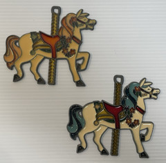 Vintage Stained Glass Metal Carousal Merry Go Round Horse Sun Catcher Set of 2