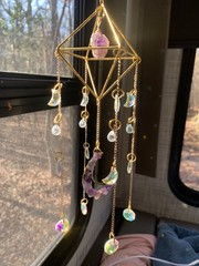 Shiny Sun Catcher Purple Moon And Stone On Golden Chain Crystal Beads