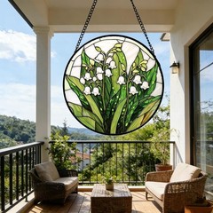 Stained Glass Window Hanging, Lily of the Valley Flower Sun Catchers Colorful Gl