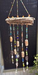 Colorful Sun Catcher Mobile Porch Window Art Boho Crystal Beaded Copper Wine