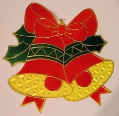 Red Holiday Bells Glitter Suncatcher Vintage Sparkle Holiday Season