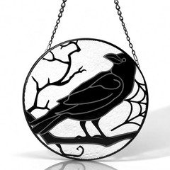 Gothic Stained Glass Crow Suncatcher for Home, Garden, Patio & Halloween Decor