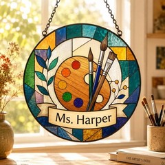 Custom Name Teacher Stained Glass Suncatcher, Classroom Gift, Back To School Tea