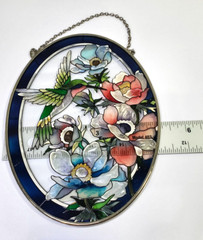Amia Denver Stained Glass Hummingbird Flower Handpainted Sun Catcher 7” x 5”