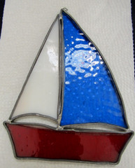 Vintage Faux Stain Glass Sailboat Suncatcher- Nautical- Ocean ~ 6 3/4″ Tall