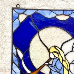 Vintage Kirkland Angel Stained Glass Sun Catcher Window 20″ x 14″ Blue *READ*