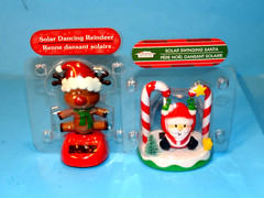 2 SOLAR POWERED SWINGING SANTA REINDEER BOBBLE HEAD SUN CATCHER CHRISTMAS NEW