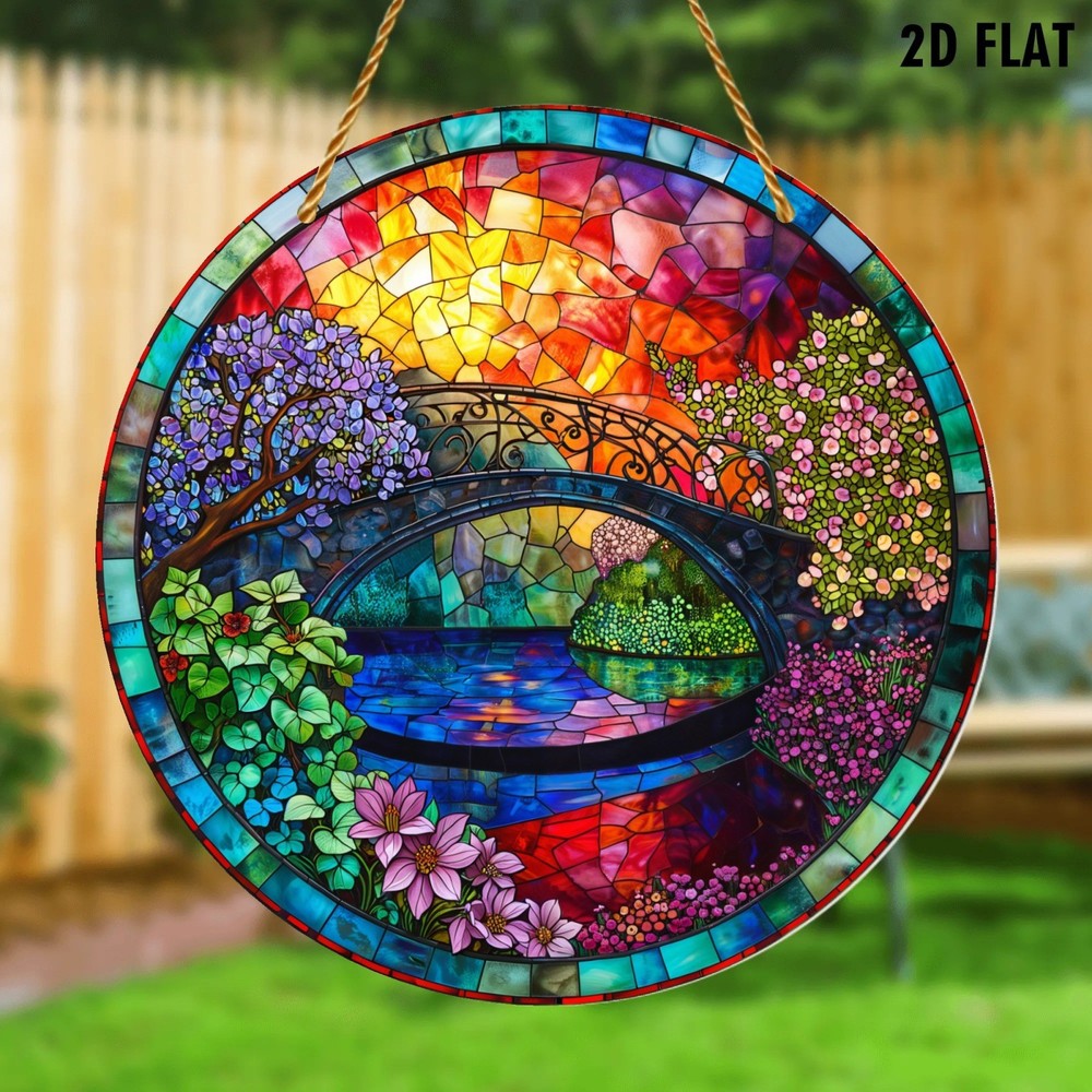 Vibrant Garden Bridge Acrylic Suncatcher Nature Lover Window Hanging Decoration