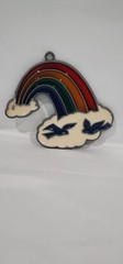 Vintage MCM Rainbow Sun Catcher Clouds Birds Stained Glass Plastic Acrylic 70s