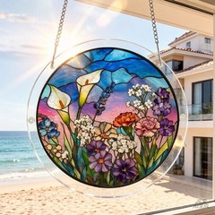 Gradient Blue Pink Sky Calla Floral Art Acrylic Puzzle Suncatcher Window Decor