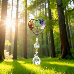 Suncatcher Window Hanging Tree of Life Heart Shaped Crystal Ball Prism Drop P…