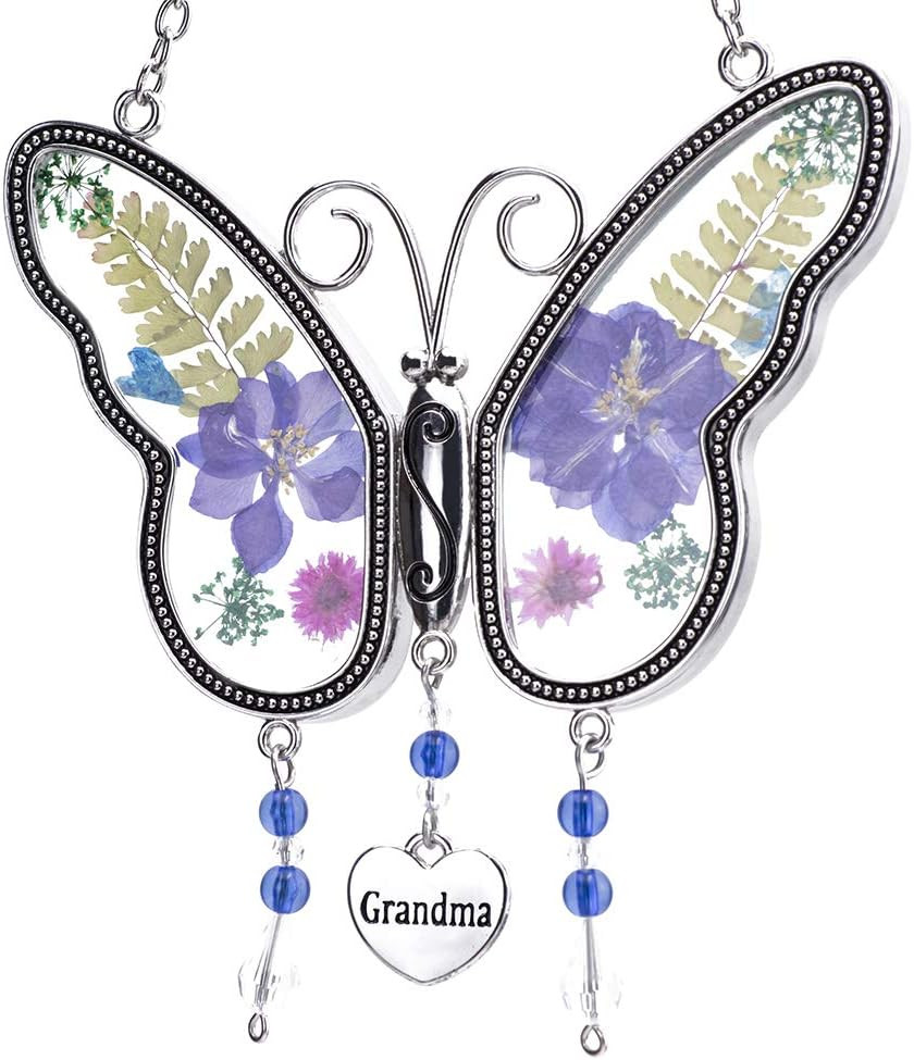 Butterfly Suncatcher with Pressed Colourful Flower Wings Mom Mother’S Day Butter