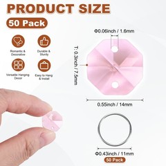 50PCS Crystal 2 Hole Octagon Prisms, 14mm/0.55″ Pendant Hanging [Pink]