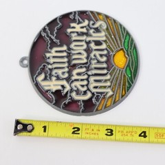 Suncatcher Stained Glass Faith Can Work Miracles 3.5″ Ornament Handmade Glitter