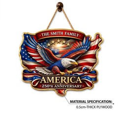 Personalized America Anniversary Patriotic Wall Sign with Rope